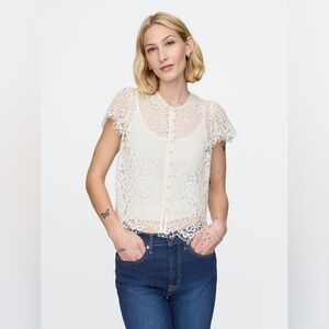 GAP Cap-Sleeve Lace Top Off White